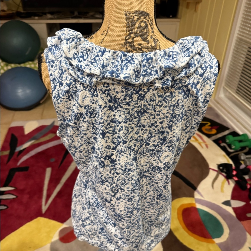 Chaps Blue And White Patterned Ruffled Sleeve Les… - image 3